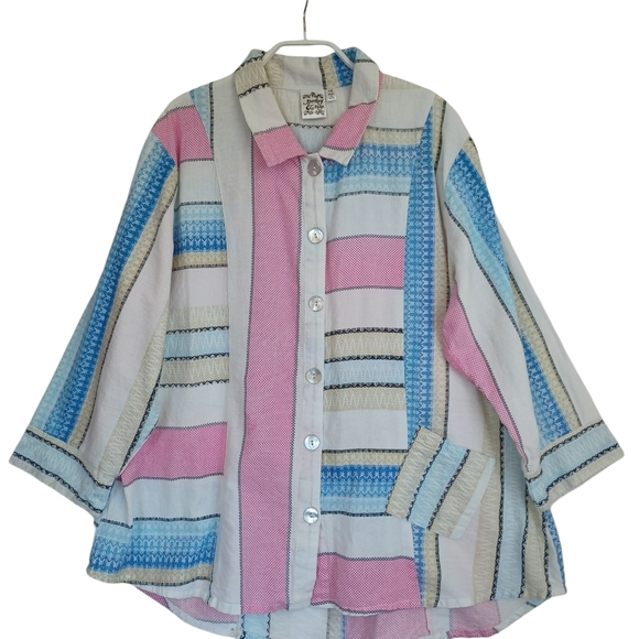 Parsley & Sage Blouse Contrast Stripe Print Linen Blend Blouse Womens 1X - Picture 12 of 12